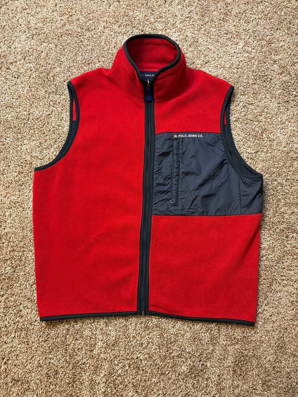 Vintage Y2K Ralph Lauren Polo Jeans Co. Fleece Vest Mens Size Large Red Black